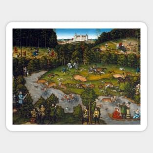 Hunting near Hartenfels Castle by Lucas Cranach the Elder Sticker